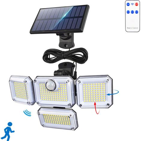 Farol Solar Exterior - Sensor De Movimiento 120° 5 M - 300 Led 6500 K - Panel Ajustable 4 Cabezas - Ip65 - 2400 Mah (1/5)