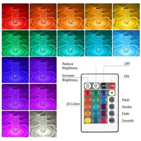 Lampe de table - Lampe diamant - LED - 16 couleurs - Rechargeable - Commande tactile et télécommande (1/4)