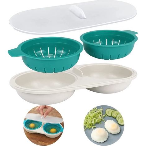 Dailygoods - Cuociuova ad alta capacità - Microonde - Vaporiera - Doppio contenitore - PP per alimenti - Rivestimento antiaderente - Per 2 uova - Vaporiera (1/5)