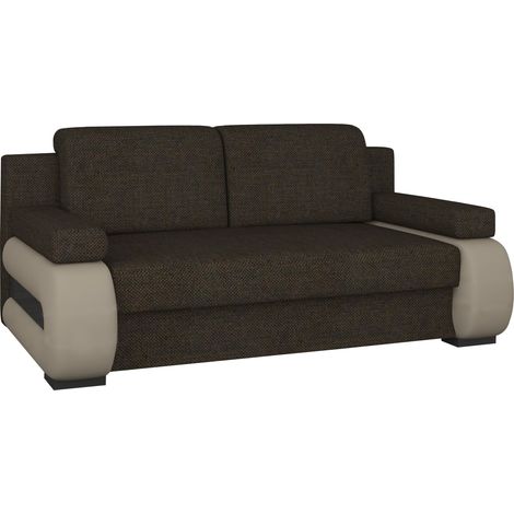 Canapé convertible 2 places tissu marron et simili cuir beige Korina 202cm (1/5)