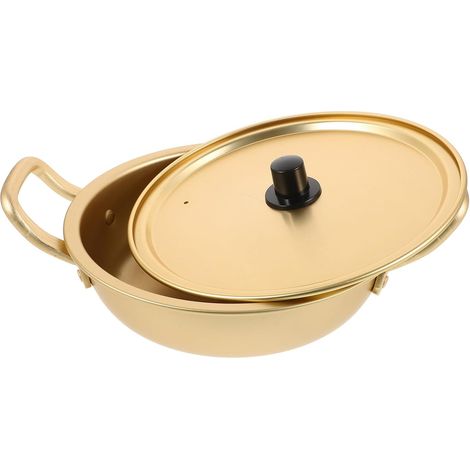 Marmite antiadhésive en aluminium de 18 cm - Jaune, épaisse, portable, pour la cuisson des nouilles instantanées en cuisine et en camping