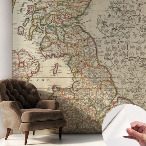 Papier peint autocollant adhésif avec motifs pour salon et chambre accessoire stylé pour votre intérieur Carte historique 250x250 cm (1/5)