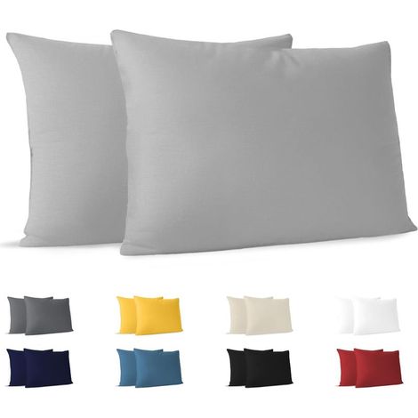 Housse de Coussin 50x70 cm Lot de 2 - Taie d'Oreiller en Coton Tricoté 100% Naturel, 150g/m², Douce et Hypoallergénique, Couleur Beige, Compatible avec Oreillers 50x70 (1/5)