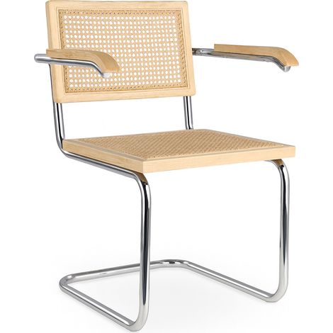 Esszimmerstuhl mit Armlehnen - Vintage Design - Holz und Rattan - Bruna