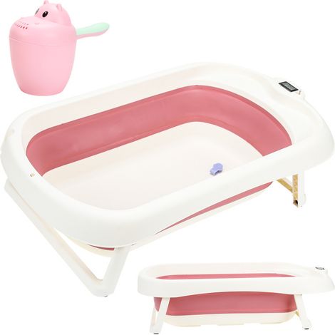 Vasca per bambini - Set da viaggio pieghevole - con termometro - per bambini - Antiscivolo - rosa (1/5)