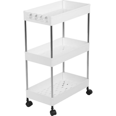 Étagère de rangement mobile pour salle de bain, toilettes et cuisine, modèle TrolleyGap, blanche, 3 niveaux (1/5)