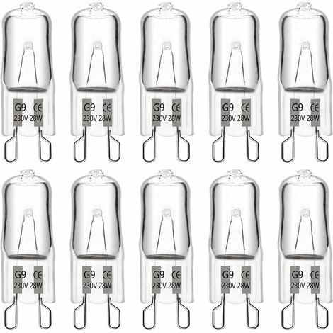 Ampoule halogène G9 28 W 230 V, 370 lm, blanc chaud 2700 K, dimmable, ampoules capsules G9, pour lustres, lampes d'extérieur, appliques murales, éclairage de meubles, lot de 10 (1/5)