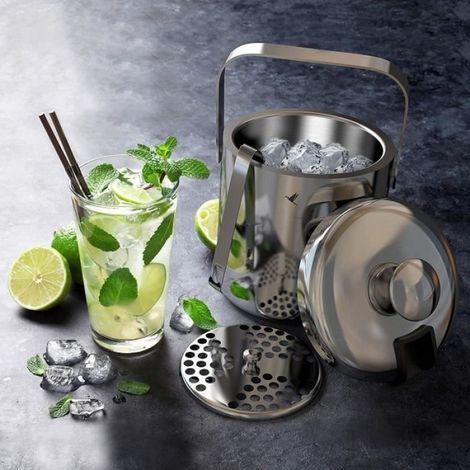 Bac à glaçons en acier inoxydable Seau à glace double paroi 1,3 l comme seau à glace avec pince et290 (1/4)