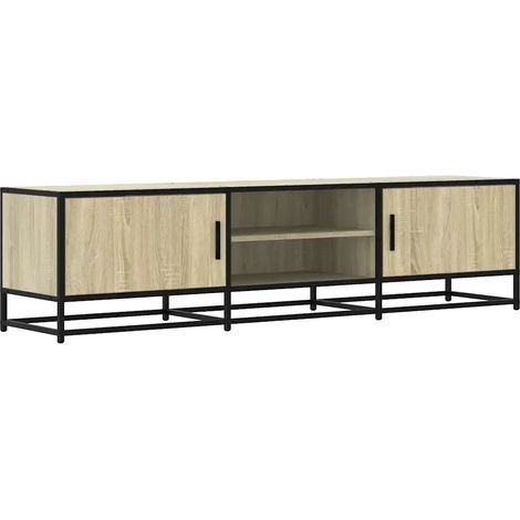 Meuble TV rectangulaire industriel moderne rangement 160 x 35 x 41 cm en bois d'ingénierie chêne sonoma (1/5)