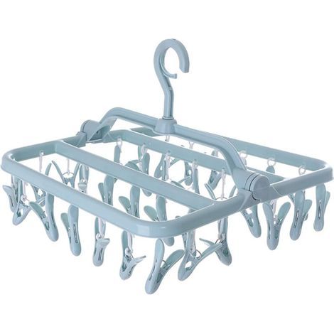 Étendoir à chaussettes, étendoir à vêtements avec 32 clips, étendoir à vêtements suspendu pliable, étendoir à linge intérieur et extérieur pour chaussettes, sous-vêtements et petits vêtements (1/5)