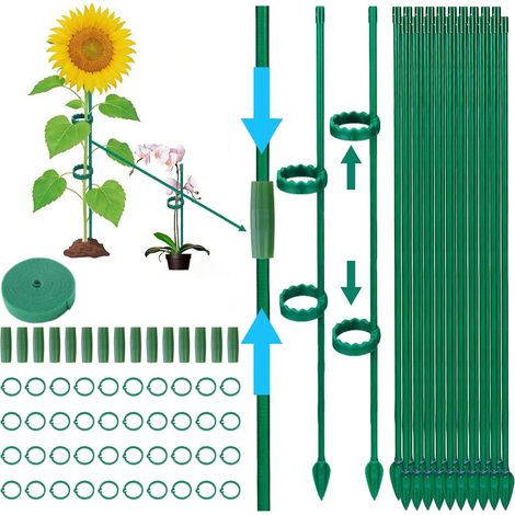 Tuteurs pour Plantes 115 Pièces avec 20 Tuteur Plante, 40 Tiges Plantes Clips,15 Tiges Tube d'extension, 1M Bande Velcro, Tuteur Tomate Jardin,Orchidée,Monstera,Plante Grimpante Exterieur Interieur