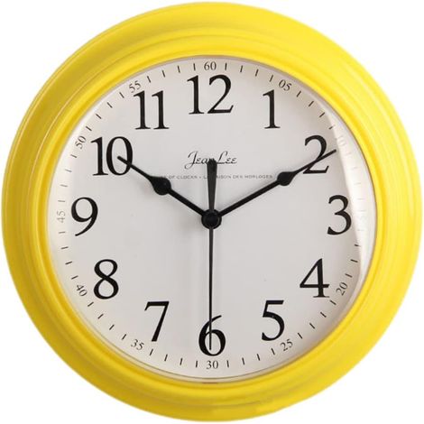 Horloge murale silencieuse - Horloge murale ronde jaune sans tic-tac, horloge à quartz à piles, 23 cm (9 pouces), QD (1/5)