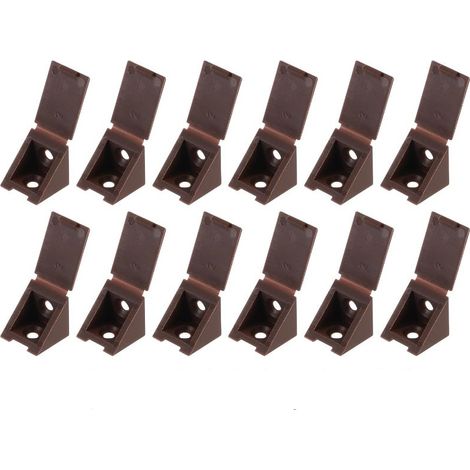 Équerres de raccordement en plastique marron - 12 pièces - Connecteurs d'armoire - Connecteurs d'angle avec capuchon séparé - Connecteur pour meubles et autres connexions d'angle (1/4)