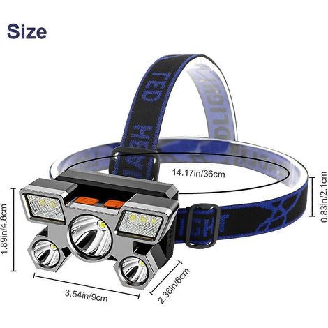 Lampe frontale étanche à 5 LED, rechargeable par USB, avec 4 modes d'éclairage. (1/5)