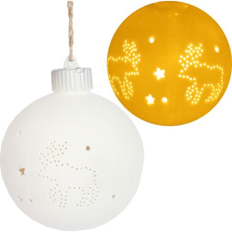 Pallina decorativa a LED in ceramica alimentata a batteria con motivo a renna (1/3)