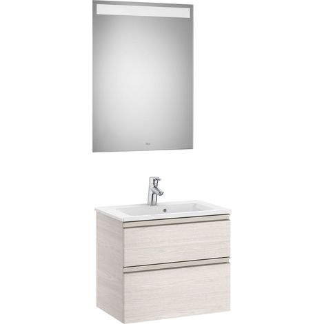 Pack mueble de 2 cajones 600 mm + lavabo + espejo LED THE GAP - ROCA Color: Fresno nórdico (1/3)