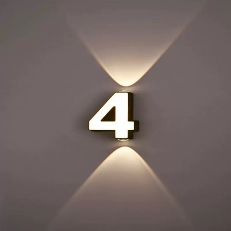 LED Hausnummer 4 Außenwandleuchte, Design Wandlampe mit Up & Down Licht, Warmweiß, IP65 Wetterfest für Hausfassade und Eingang