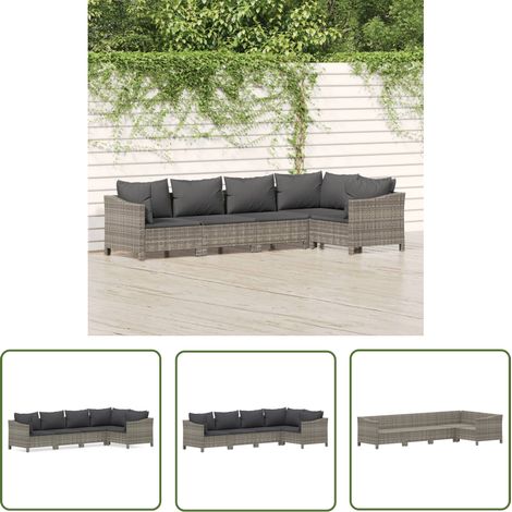 The Living Store 5-tlg. Garten-Lounge-Set mit Kissen Grau Poly Rattan - Gartenmöbel - Loungeset - Outdoor Möbel - Rattan Gartenmöbel - Garten Lounge Set (1/5)
