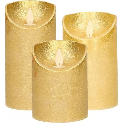 Lot de 3 bougies LED dorées à flamme mobile - Bougies piliers d'ambiance pour l'intérieur (1/5)