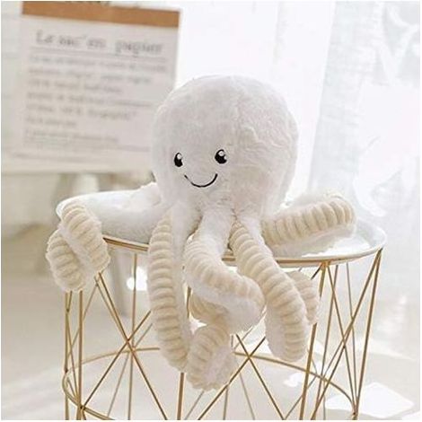 Peluche pieuvre 40 cm – Tissu coton polypropylène ultra-doux – Rembourrage 3D – Jouet et coussin multifonctionnel blanc (1/5)