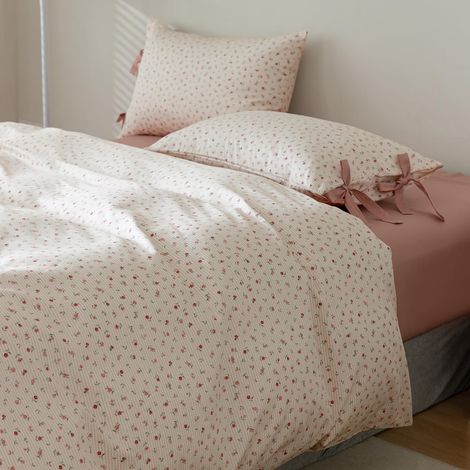 Parure de lit 3 pièces avec Housse de Couette Florale Rose pour Filles et Femmes, Housse de Couette Douce en Pur Coton pour décoration de Chambre, 1 Housse de Couette pour lit Simple (1/5)