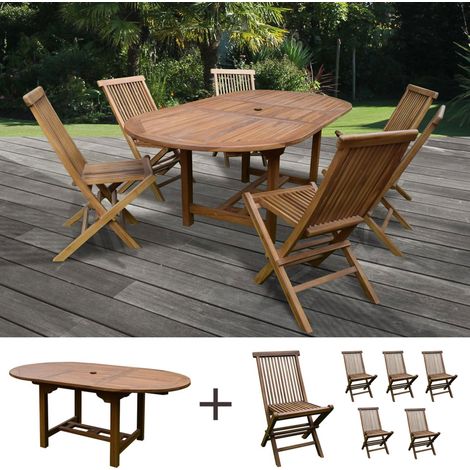 Table de jardin 160/210x100x75cm + lot de 6 chaises