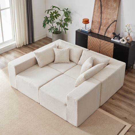 Sofá esquinero modular 264x167x71 cm de pana beige, 4 módulos para salón – MEUBLIV (1/5)