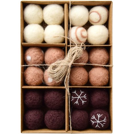 Boules De Noël En Laine - Guirlande De Boules Feltées Pour Arbre De Noël Décoration Intérieure - 16 Pièces (1/5)