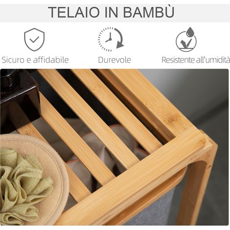 Panier de Rangement Textile 3 Compartiments en Bambou et Tissu, 50x32x69.7cm