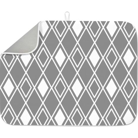 Tapis de séchage à vaisselle en losange gris de 45 x 60 cm - Tapis absorbant géométrique gris et blanc - Tapis de séchage minimaliste pour table, comptoir, évier, bar à café (1/5)