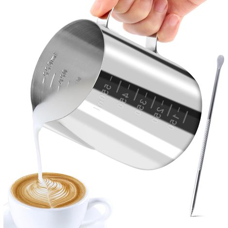 1 Pichet Lait, Acier Inoxydable 304, Bec Verseur Anti-Goutte, Graduation Intérieure, Pour Barista Et Maison