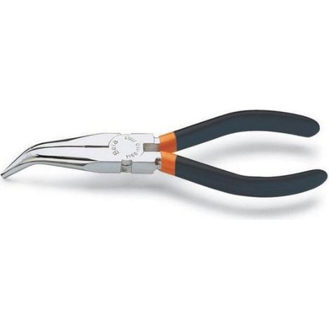 Pince à becs coudés demi-ronds longs striés, chromée, branches gainées avec double couche de PVC antidérapant (1/3)