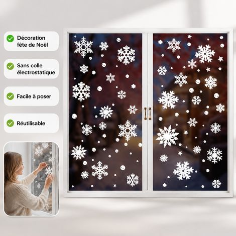 Lot de 4 Stickers Noel Flocons Statiques Or Argent Blanc PVC 30 x 20 cm sans Colle (1/4)