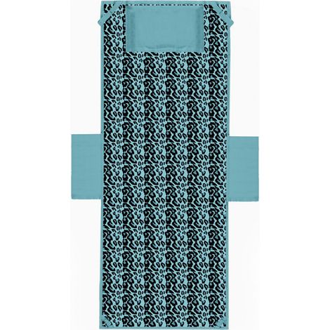 SERVIETTE DE PLAGE TEDDY LEOPARD BLUE TRANSAT en microfibre AVEC POCHES MESURES cm. 80 x 190 (1/4)