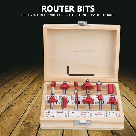 Coffret de 12 fraises à bois, queue de 6,35 mm (1/4"), boîte en bois (1/5)