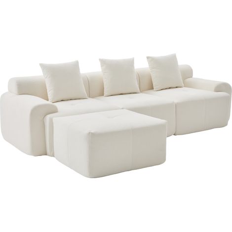 Canapé nuage moderne avec pouf, canapé d’angle modulaire en L sans armature, beige, canapé 3 places en mousse à mémoire de forme compressée, sans montage – dimensions: 268×102×78 cm (1/5)