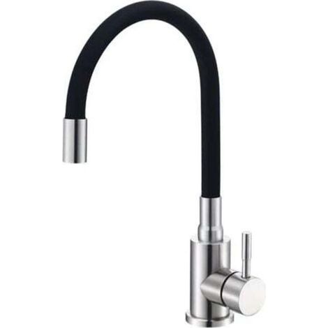Mitigeur Évier avec Bec Flexible,Robinet de Cuisine, Mitigeur Chaud et Froid à Poignée Unique, Cuisine Mitigeur Flexible Rotative à 360°, Noir (1/4)