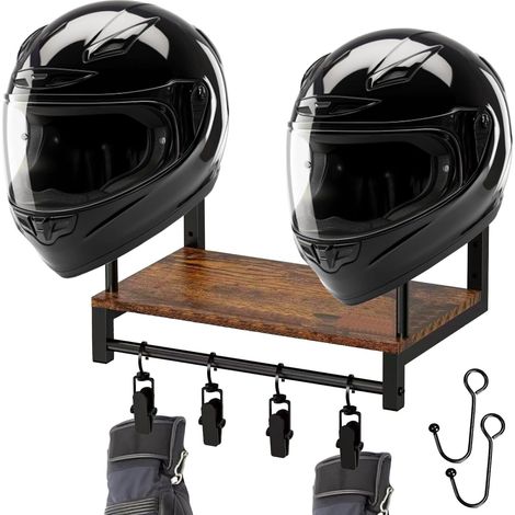 Support mural multifonctionnel pour casque de moto, support pour plaque d'immatriculation, présentoir pour accessoires moto, crochet pour casque, support mural pour veste, gants de football ou de moto (1/5)
