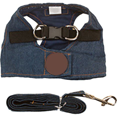 Blaues Hundegeschirr- und Leinen-Set aus bequemem Denim-Stoff, Größe L (1/4)
