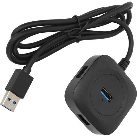 Hub USB 3.0 noir haute puissance, 4 ports simultanés, stable et durable pour le divertissement et le bureau. (1/5)