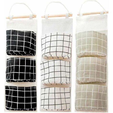 QORVA-3 Pcs Sac de Rangement Suspendu avec 3 Poches, étagère Mural en Tissu Panier Pochette de Rangement Organisateur pour Chambre Salle de Bain Cuisine - étanche & élégant (Noir/Gris/Blanc)-Fei Yu