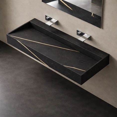 Lavabo consolle sospeso freya in artificial stone nero e nocciola venato finitura- nero - confezione 1