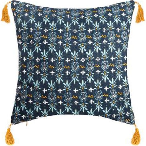 Housse de Coussin "Exotiq" 40x40cm Bleu & Jaune (1/4)
