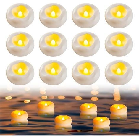 Bougie Flottante Blanche, 12 Pièces Bougie LDF Chaudes Blanc Flamme Vacillante Fausses Bougies Étanches pou Annivesaie Maiage Piscine SPA Saint-Valentin (1/5)