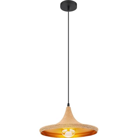 Lampada a sospensione, lampada da soggiorno, lampada da sala da pranzo, lampada da soffitto, lampada da cucina, tessuto metallico, marrone oro nero, E27, H 140 cm (1/5)