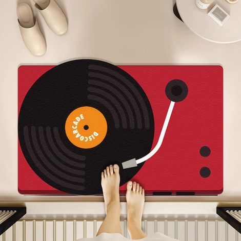 LAN Disque vinyle - 11 5080cm (terre de diatomées) Tapis de sol rétro en terre de diatomées, inspiré des cassettes audio et des disques vinyles. Tapis de salle de bain antidérapant, tapis de porte de (1/5)