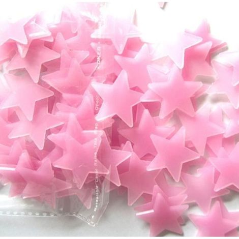100PC Enfants Chambre Fluorescent Glow In The Dark Etoiles Stickers muraux Rose (1/3)