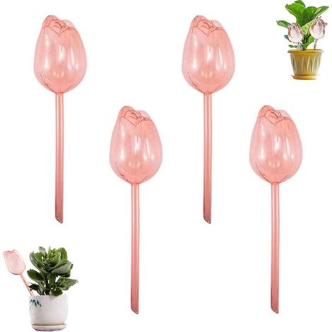 Lot de 4 boules d'arrosage roses en forme de tulipe – Arroseurs automatiques décoratifs pour plantes d'intérieur. 24 cm (1/5)