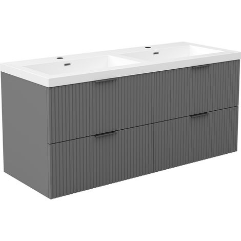 Ocean Meuble de Salle de Bain 120cm Anthracite avec 4 Tiroirs + vasque Pierre Reconstituée