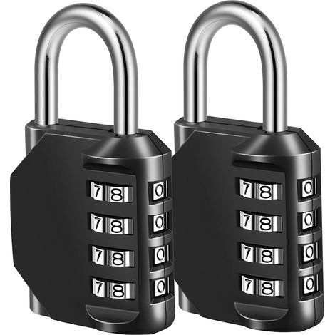 Candado de combinación de 4 dígitos para taquillas deportivas, vallas, cajas de herramientas, estuches y armarios con cierre (paquete de 2, color negro). (1/5)